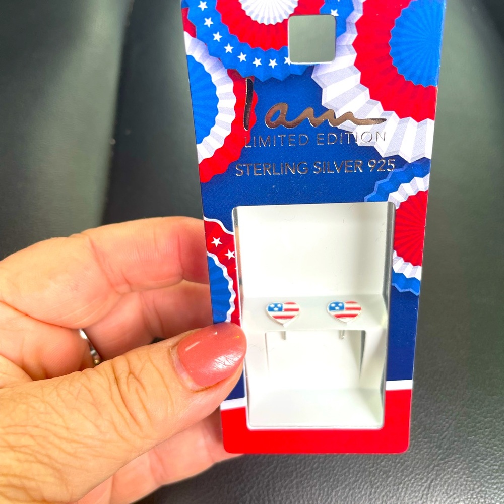 Iam Heart Shaped American Flag Earrings